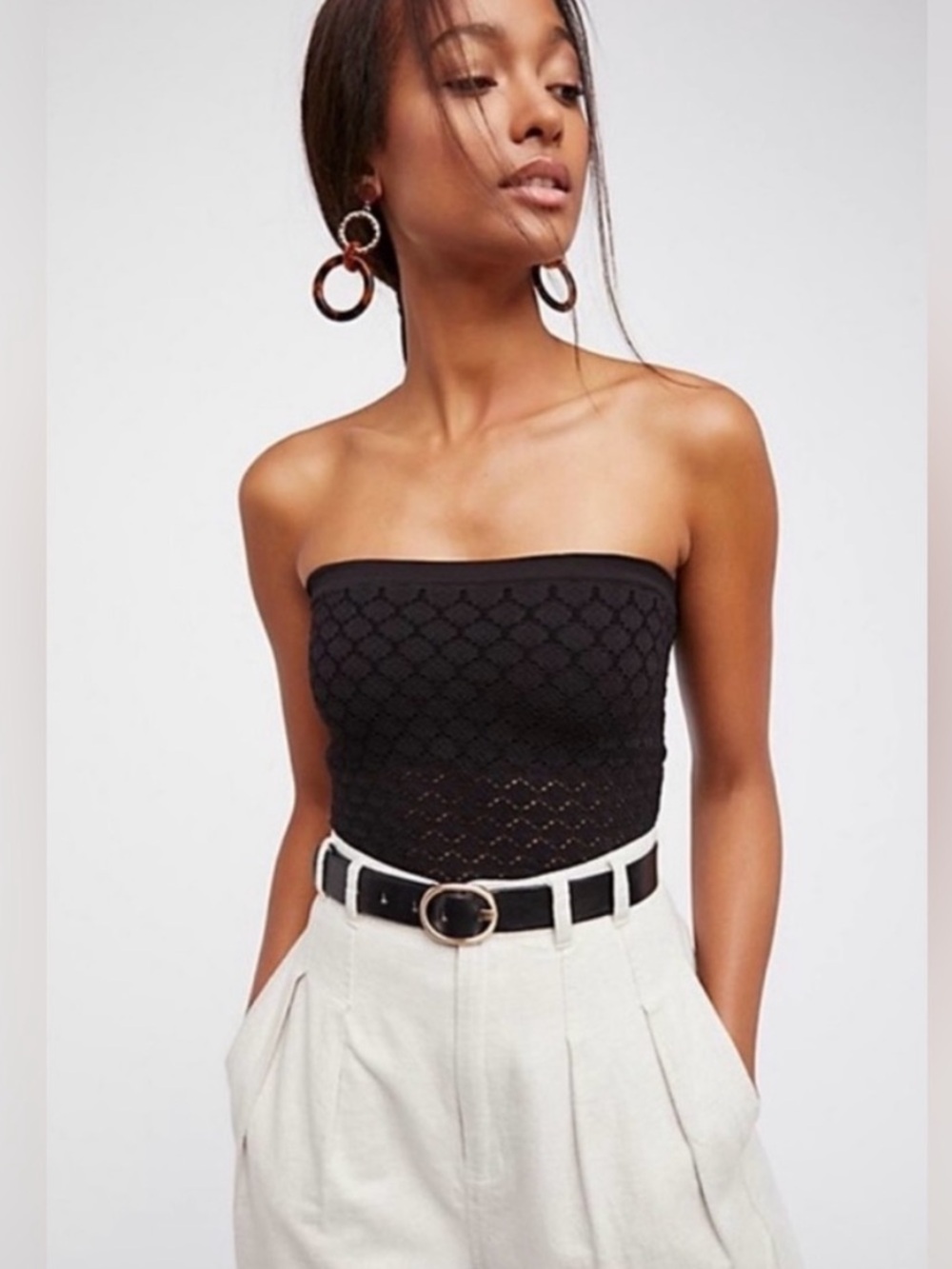 Free People Intimately Free Honey Black Textured Tube Top